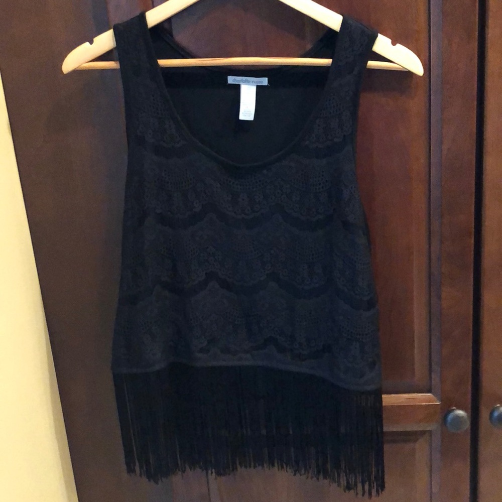 Black Fringed Crop Top